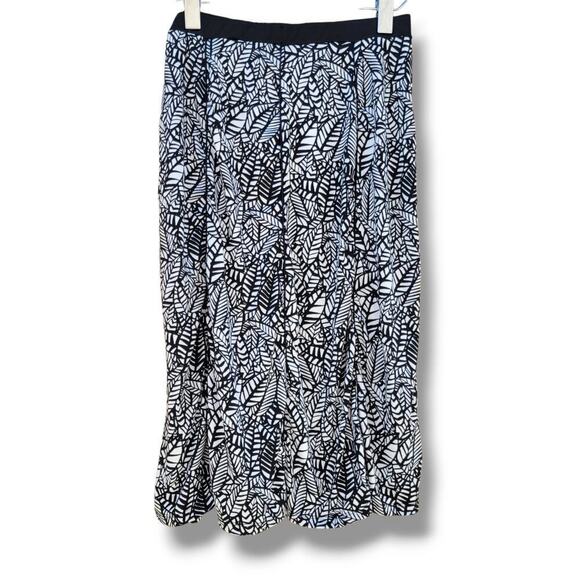 Robert Louis Women’s Black White Leaves Print Midi Skirt Size Large - Picture 2 of 7